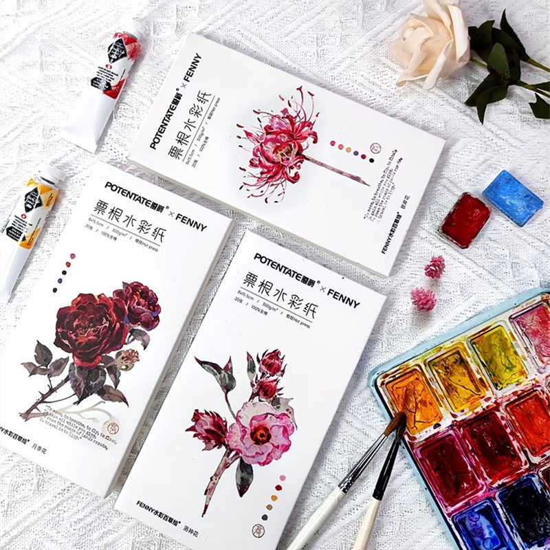 Ink Blotter Paper - Potentate-ファインライン水彩紙、綿100% 、チケット、スタブ、ポータブルペインティングペーパー、20枚、画材
